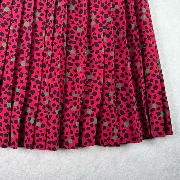 VTG 100% SILK Long Pleated Skirt Flowy Red & Black Polka Dot Print Ladies Sz 12 - Picture 5 of 10